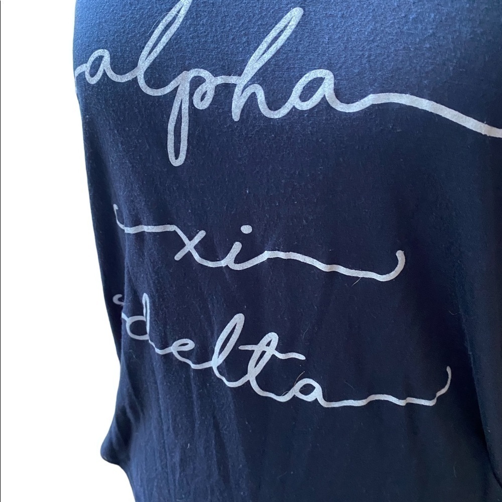 Alpha Xi Delta Navy Sorority Long Sleeve Top. Size M 65% POLYESTER 35% VISCOSE - Picture 2 of 9